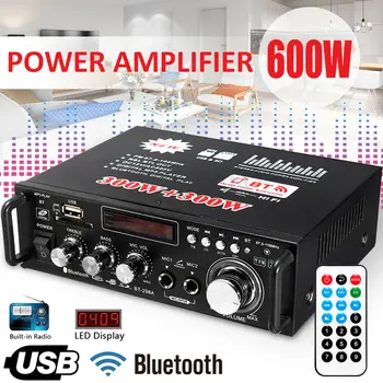 

Car Audio Amplifier 220V 600W Digital Amplifier HIFI Wireless 5.0 Stereo Audio AMP USB SD FM Mic 7.08x6.10x2.17''