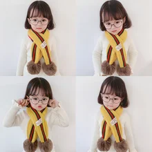 Детские шарфы, зимний теплый шерстяной платок для мальчиков и девочек, мягкий цвет, детский модный шарообразный шарф