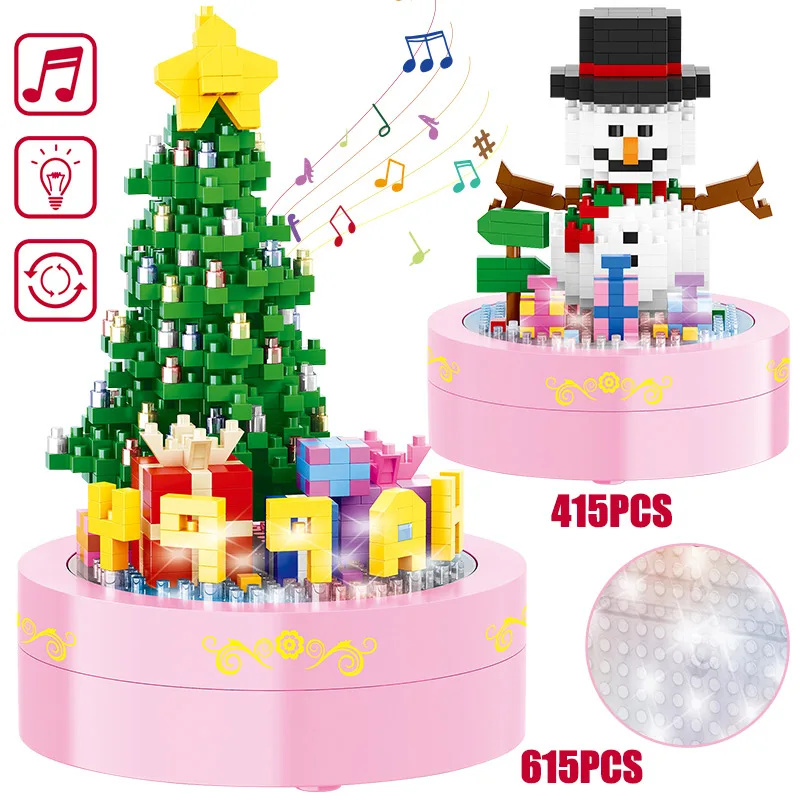 

Christmas Gifts Mini Bricks Santa Claus Xmas Tree Snowman Building Blocks Music Box With Lights DIY bricks Toys for Children