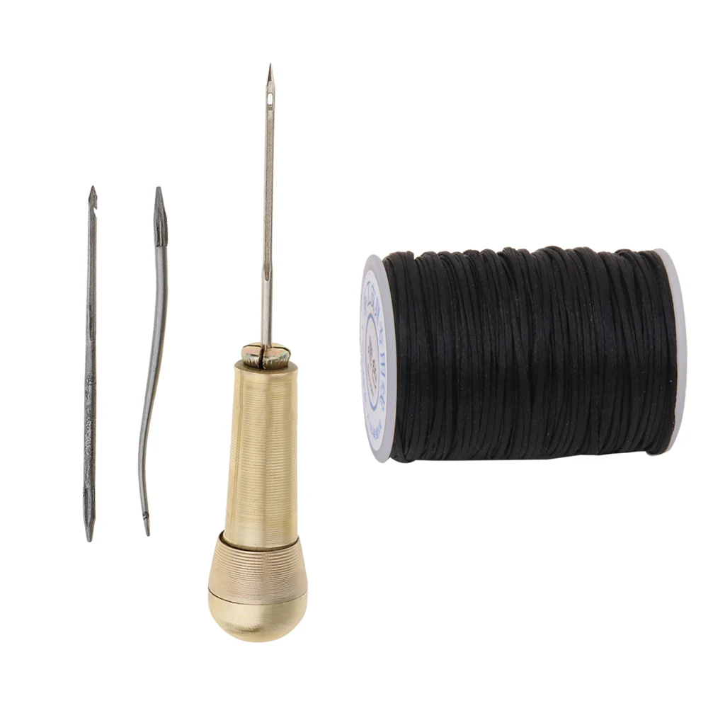 DIY Canvas Leather Tent Sewing Awl Needles Leathercraft Needle Kit Tool + 1Pcs Heavy Duty Waxed Thread Spool