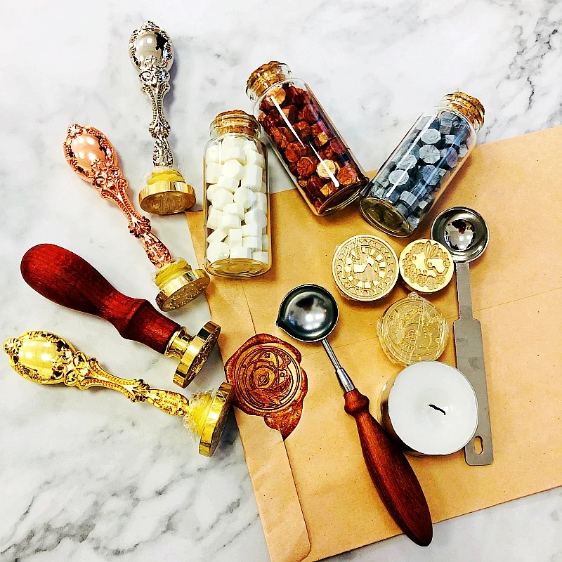 Wholesale Wax Stamp Copper Head Handle Color Candle Pellet Metal Spoon