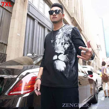 

Large size men's wear plus size men's long-sleeved animal pattern compassionate loose round neck lion print T-shirt 7XL 6XL