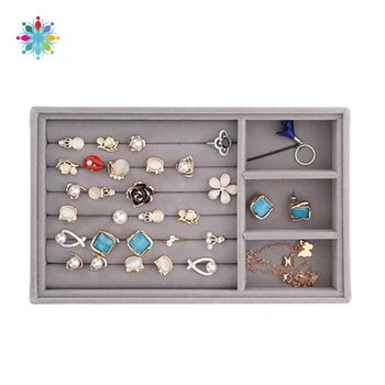 

DIY Jewelry Box Drawer Storage Organizer Gray Soft Velvet Jewellery Earring Necklace Pendant Bracelet Tray CS