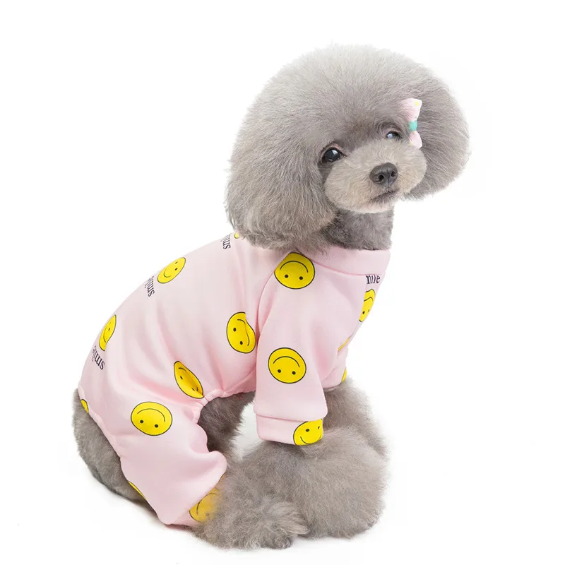 10 шт./лот, милые пижамы для собак с улыбкой, Свитера для маленьких собак, комбинезон для щенка, теплая толстовка с капюшоном для собак, одежда для домашних животных
