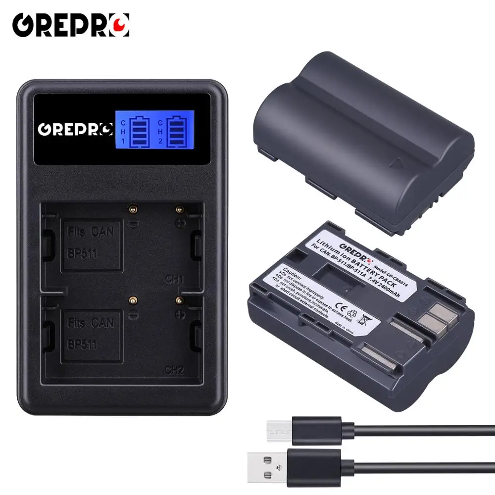 

2X 2400mAh BP-511A BP-511 BP 511BP511A Battery + LCD Dual USB Charger for Canon G6 G5 G3 G2 G1 EOS 300D 50D 40D 30D 20D 5D MV300