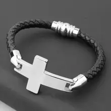 Классический крест из нержавеющей стали браслеты и браслеты мужские цепи 210 мм кожаные браслеты модные ювелирные изделия подарок для мужчин