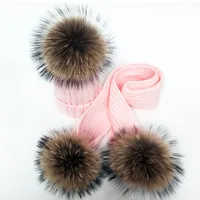 Women Winter Scarf 2025 fur pompom Scarves Thick Warm Headband Lady shawls Wraps Blanket Female hat scarf set 1