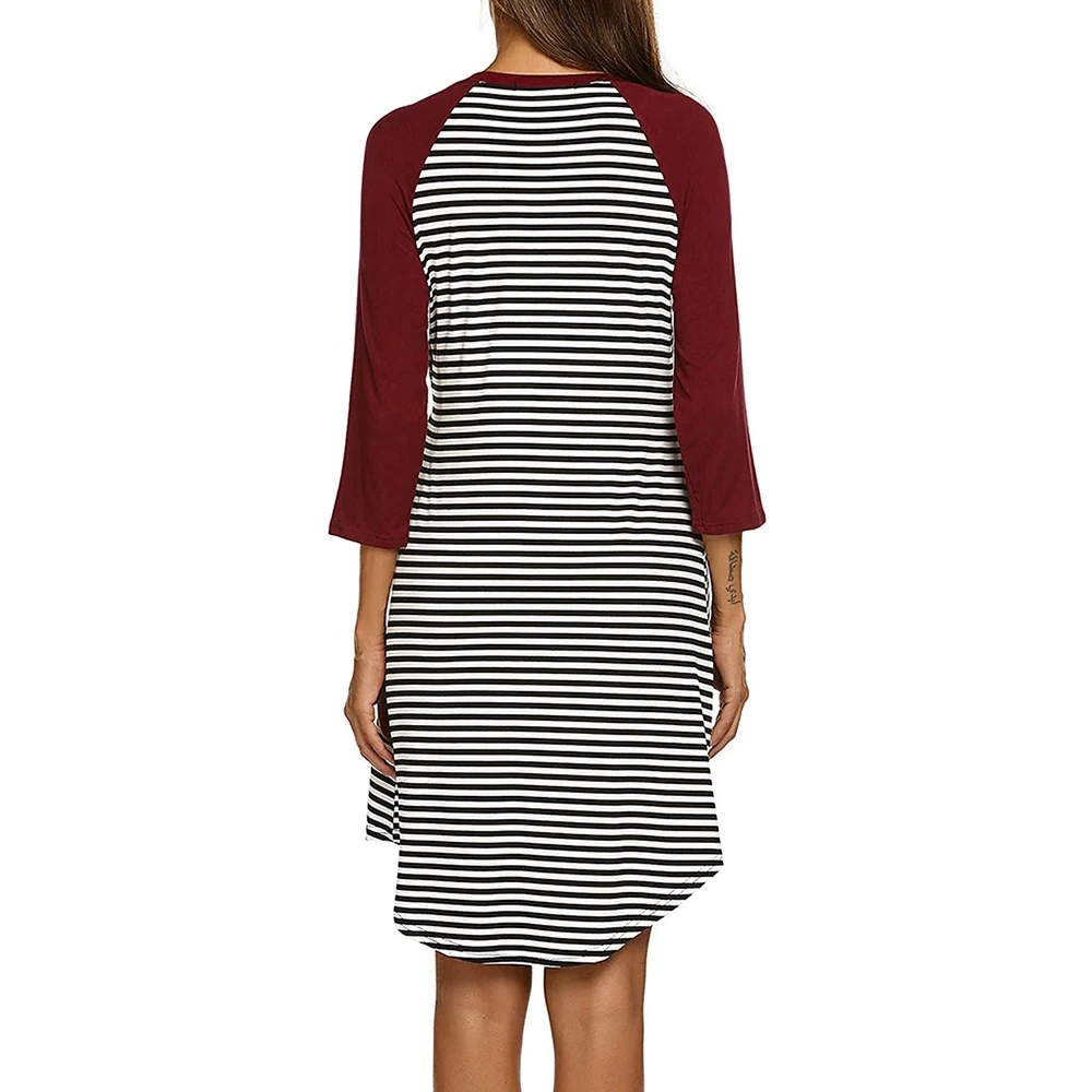Womens Long Sleeve Stripe Maternity Nursing Dress for Breastfeeding winter pregnant dress nightgown cotton sleepwear dress D20