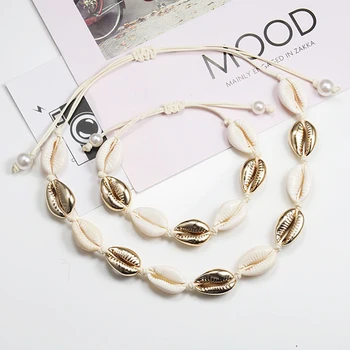 Shell Necklace&Bracelet Bohemia Nature Gold Seashell Cowrie Charm Necklaces For Women Choker Rope Chain Bracelets Summer Jewelry
