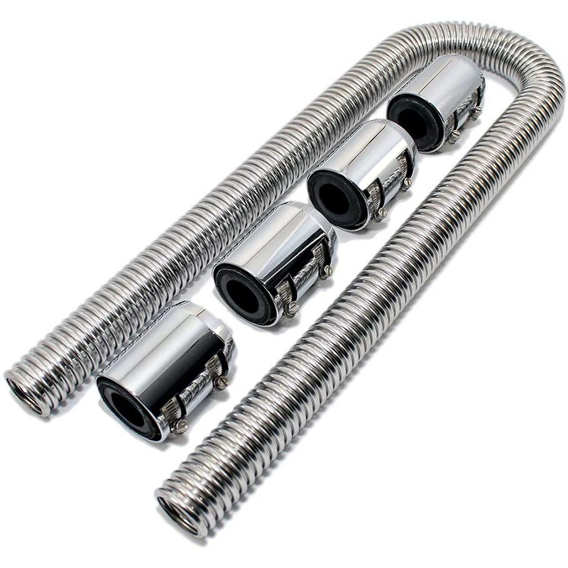 

48 inch Flexible Stainless Steel Radiator Hose Kit with Chrome Caps for Car Polished