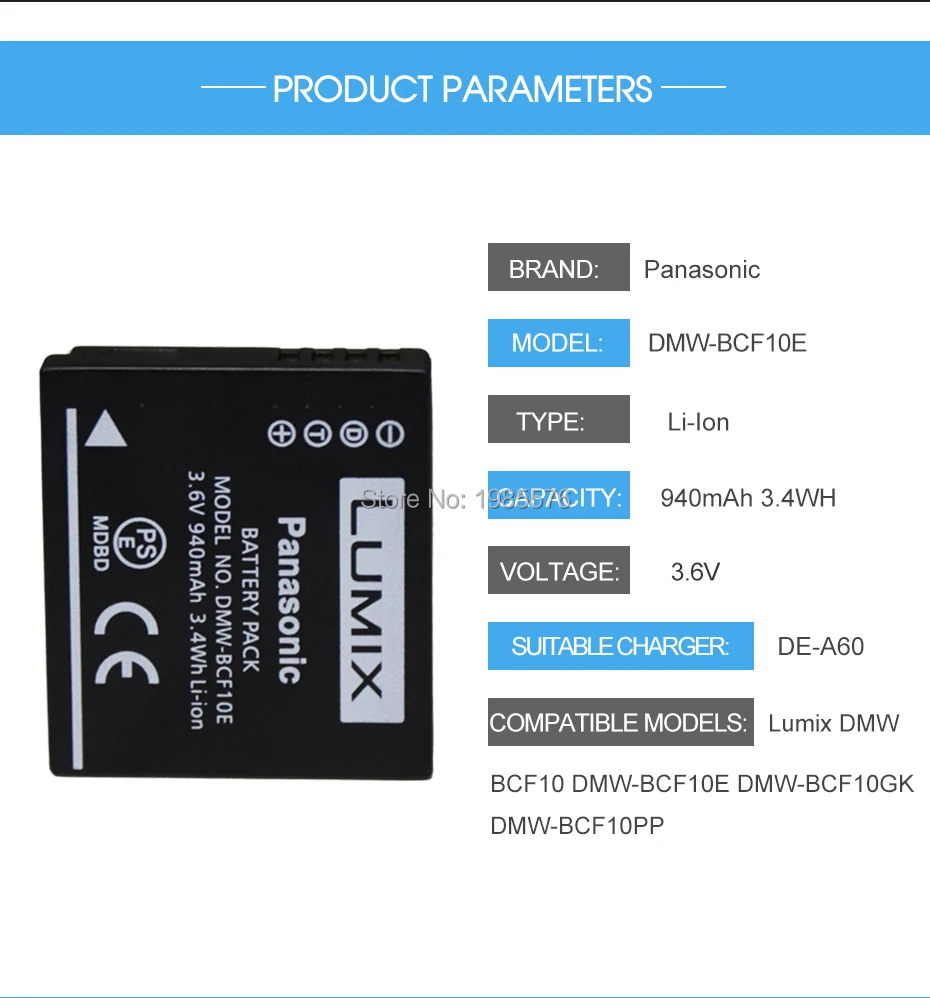 2 шт. Panasonic 3,6 В 940 мАч DMW-BCF10E литий-ионная аккумуляторная батарея для камеры Lumix DMW BCF10 DMW-BCF10GK с DE-A60 зарядным устройством
