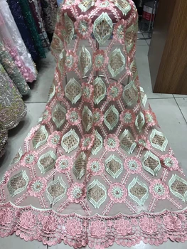 

Pink French African Tulle Lace Fabric Embroidery, Stone Tulle Lace Lace Applique Wedding Dress J3485