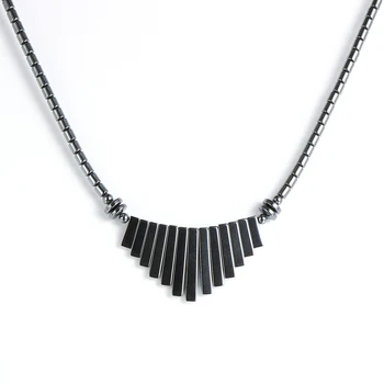 Women Hematite Tassel Sector Pendant Necklace Geometric Natural Stone Necklaces Choker Clavicle Chain Party Fashion Jewelry 45cm