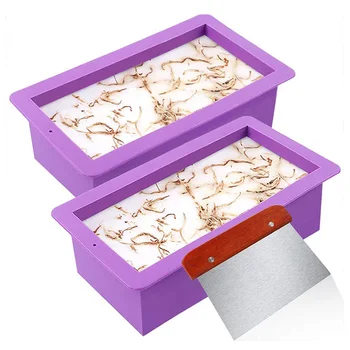 

Soap Silicone Molds Kit, 2Pcs Rectangular Loaf Soap Mold Set with Stainless Steel Scraper for Handmade Soap