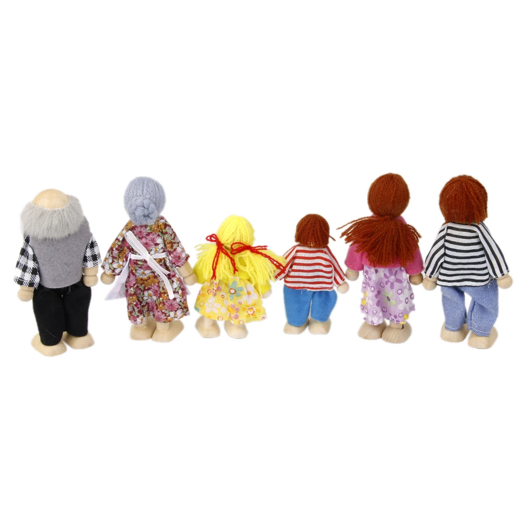 Wooden Dollhouse Dolls Family Figures 1:12 Scale, Mom, Dad, Grandparents, Children, 6pcs/set, Role Play Toy
