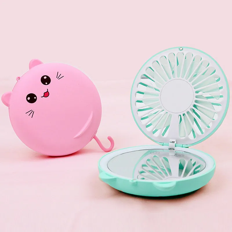

Portable USB Makeup Mirror Small Fan Mini Folding Fan LED Fill Light Handheld Fans Mirror Compact Pocket Face Lip Mirror NS
