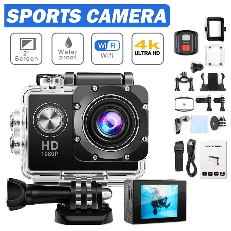 Оригинальная Экшн-камера Ultra HD 4K / 30fps WiFi 2 0 дюйма 170D Подводная Водонепроницаемая