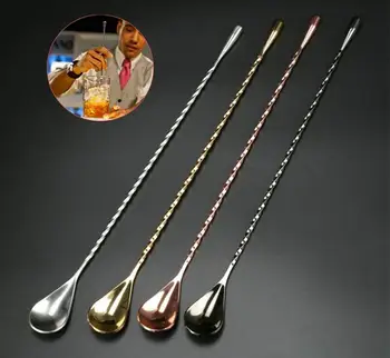 

304 stainless steel mixing cocktail spoon 3 colors spiral pattern bar water drop stir spoon Bartender bar tool SN2073