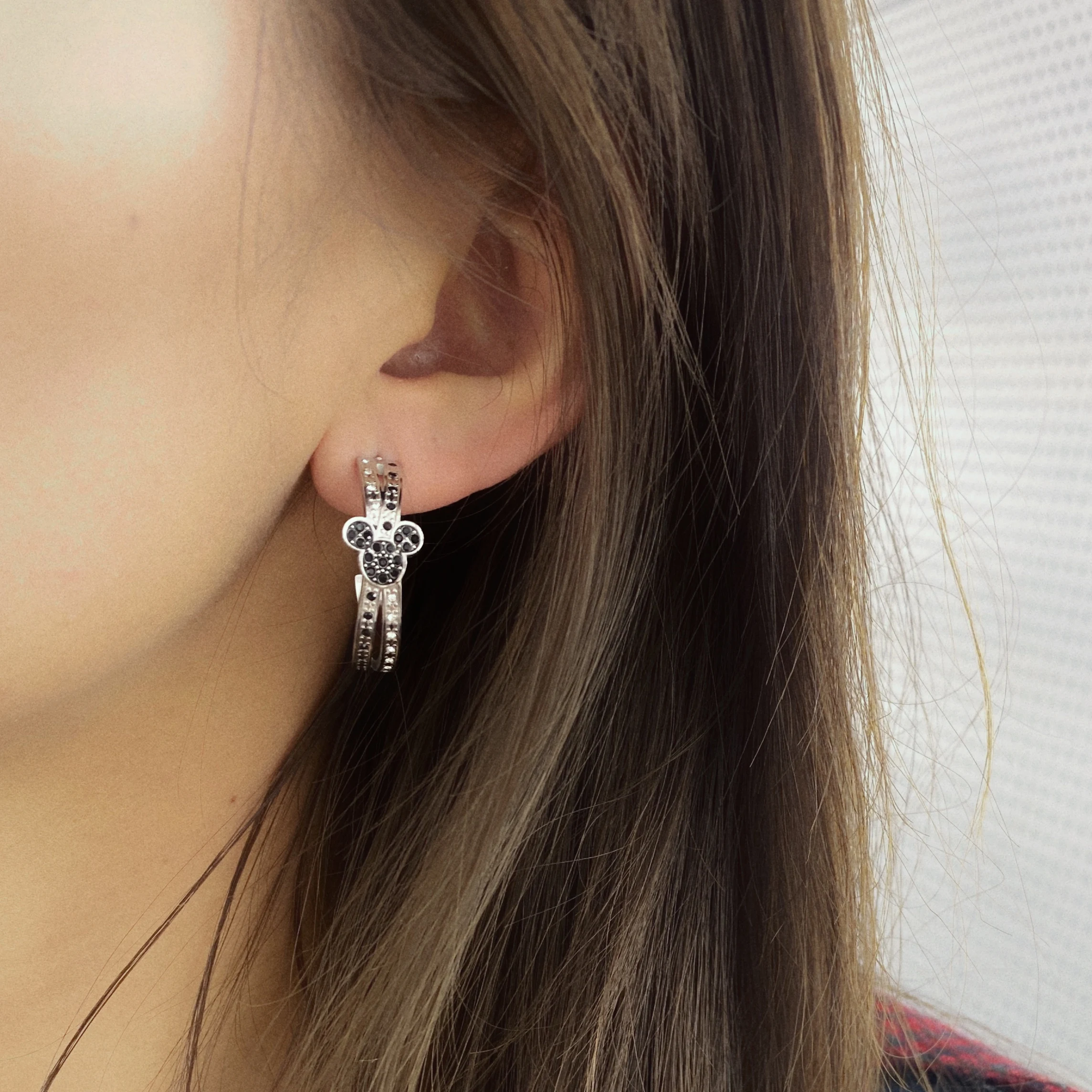 Cartoon Kawaii Mouse Earring Titanium Steel Earring Inlaid Crystal Fashion Trendy Women Jewelry Birthday Gift