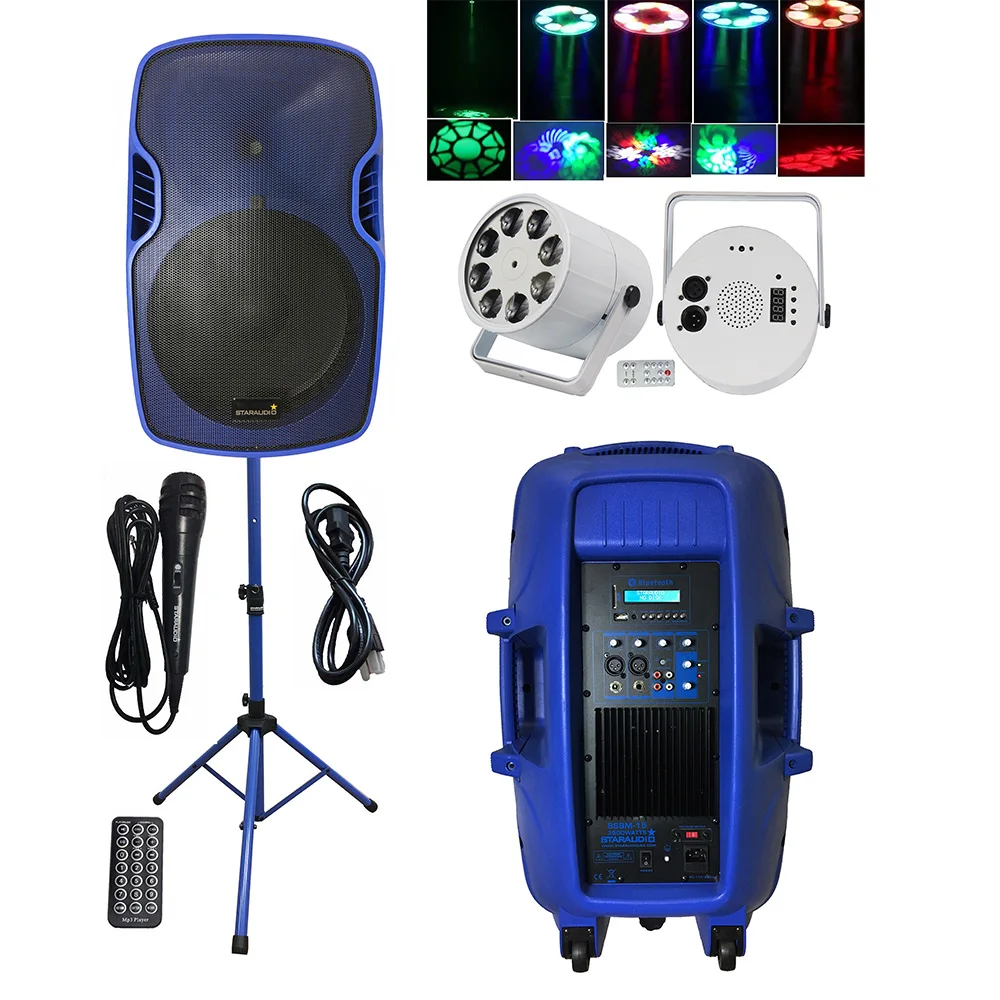 

STARAUDIO 15" 3500W PA DJ Powered Active Bluetooth Speaker System DJ Stand Wired Microphone Stage Light Party Lighting SSBM-15