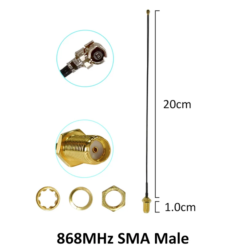 GRANDWISDOM 20pcs 868mhz antenna 3dbi sma male 915mhz lora antene module lorawan ipex 1 SMA female pigtail Extension Cable