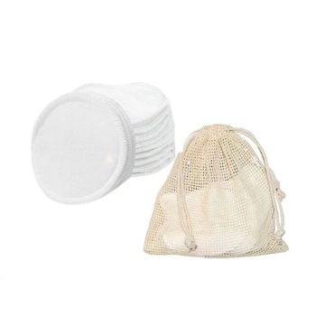 

12Pcs Reusable Washable Round Bamboo Cotton Cloth Facial Makeup Remover Puff Pads Clean Facial Skin Care with Mesh Bag