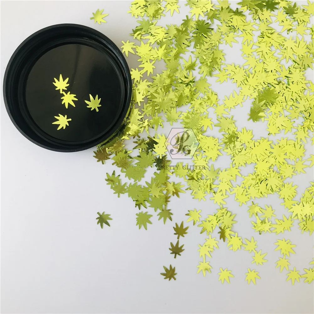 PrettyG 10g Pack Hemp Leaves-Weed Leaves Shape Glitter Sequins for Resin DIY Making Art Craft Nail Makeup Decoration Accessories