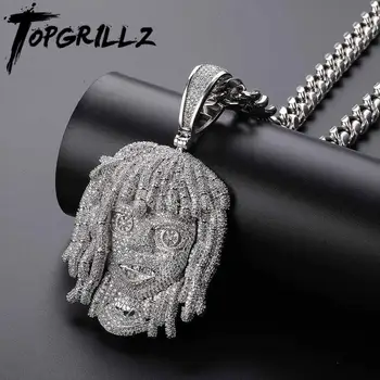 

TOPGRILLZ Lil Pump Pendant Necklace With 10mm Cuban Chain Men Full Iced Out CZ Chains Hip Hop Silver Color Charms Jewelry