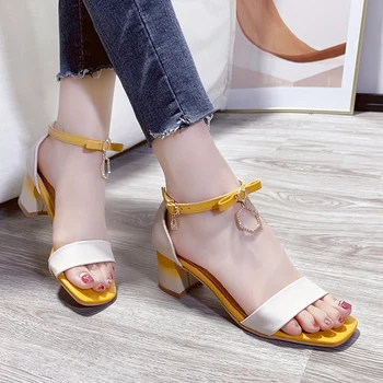 

Female Sandal Block Heels 2020 Summer Comfort Shoes For Women All-Match Med Luxury Sandals Ladies Chunky Woman Comfort Block