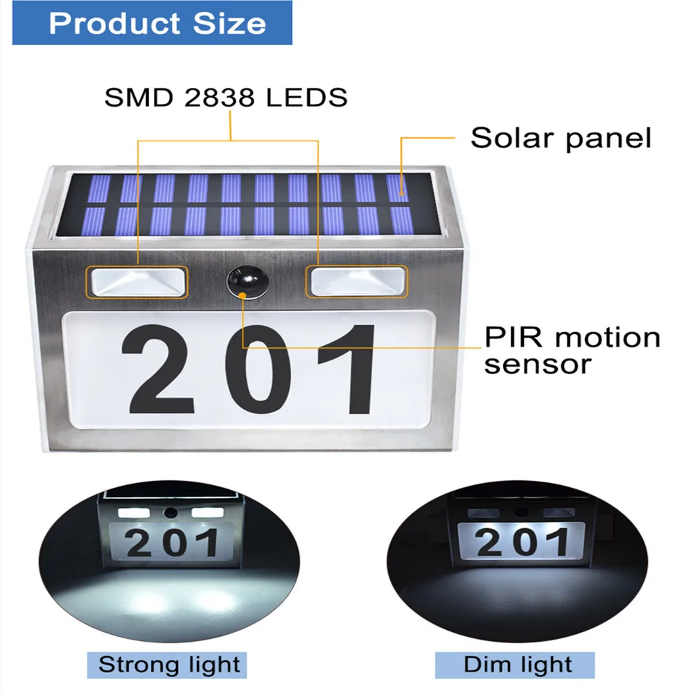 Solar Light House Number Plaque Light with 200LM Motion Sensor LED Lights Address Number Home Garden Door Solar Lamp Lighting