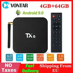 4 ГБ Оперативная память 64 Гб Встроенная память Smart ТВ Box Android 9,0 Tanix TX6 Allwinner H6 16 32 Гб Поддержка 4 K H.265 2,4 г/5 ГГц Wi-Fi BT4.1 Media Player