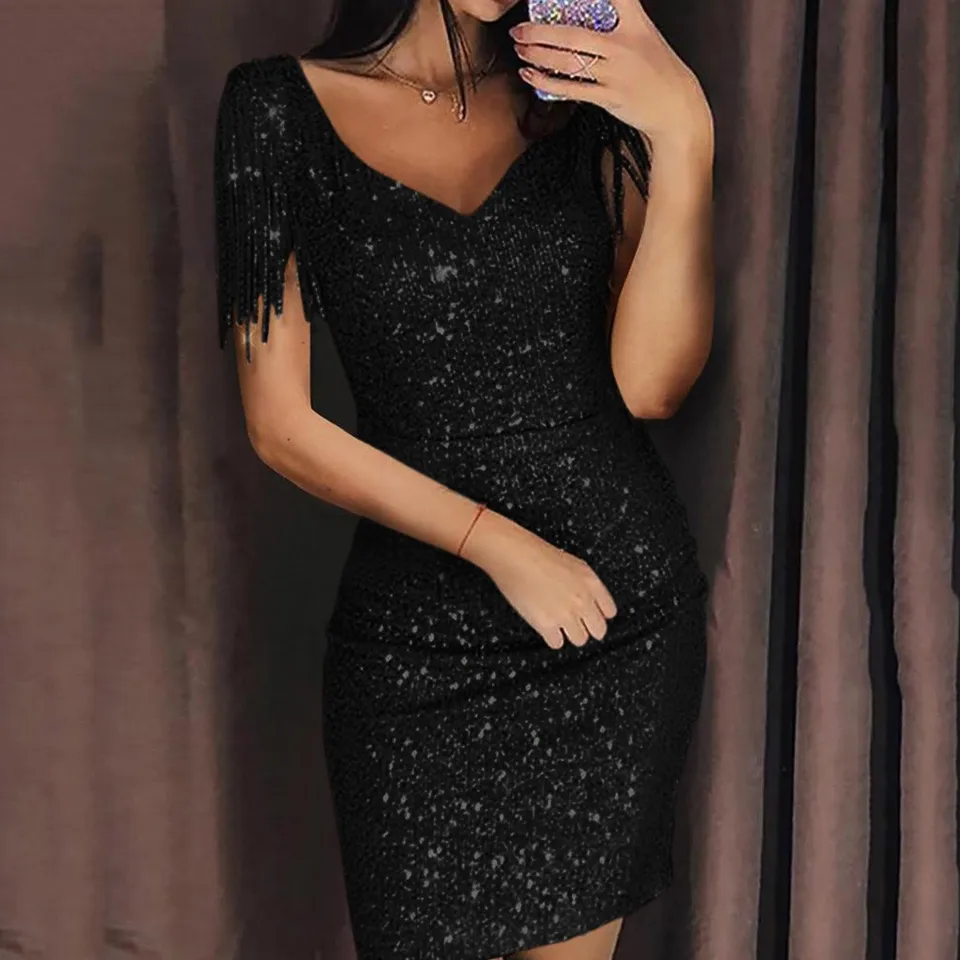 sexy tassel splicing sling sleeveless evening dress