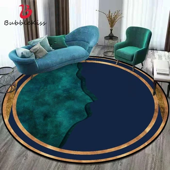 

Bubble Kiss Nordic Style Round Carpet Fashion Design Bedroom Rug Blue Green Stitching Pattern Decor Rug Living Room Area Rugs