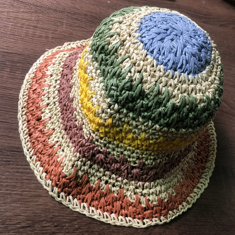 

2020 New Straw Hat Bucket Children Sun Cap Beach Hats Internet Celebrity Same Style Summer Floppy Hat Unisex Child Hand-Knitted