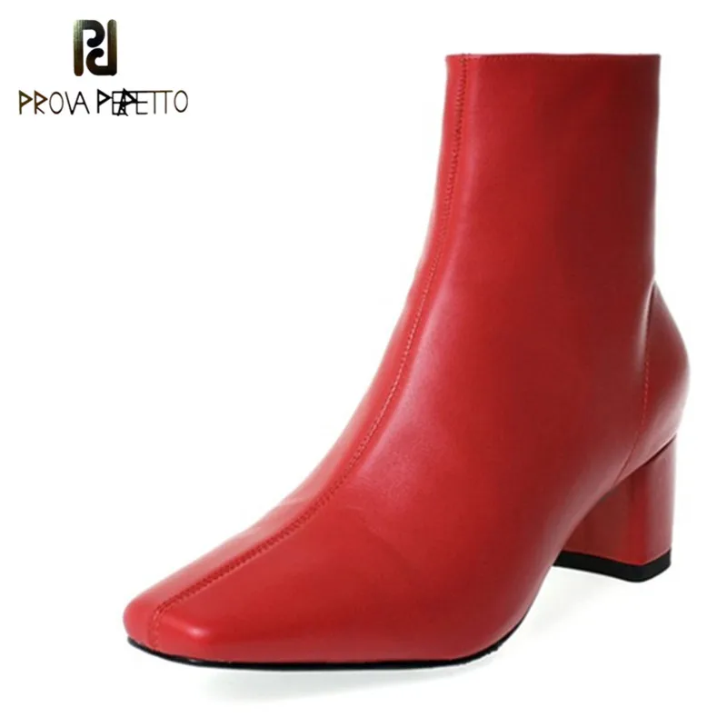 Prova Perfetto/ботильоны из натуральной кожи на молнии с квадратным носком; ботинки на квадратном каблуке; сезон осень-зима; высококачественные женские ботинки красного цвета на молнии