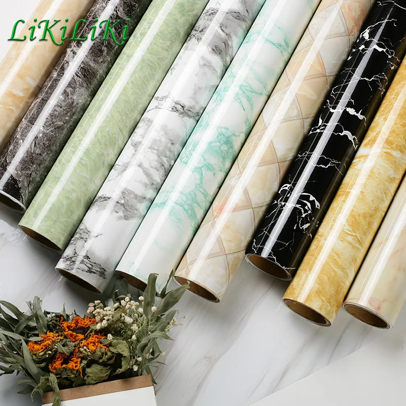 Self-Adhesive Wallpaper Marble Home-Decoration Kitchen Vinyl-Film Oil-Proof Bathroom