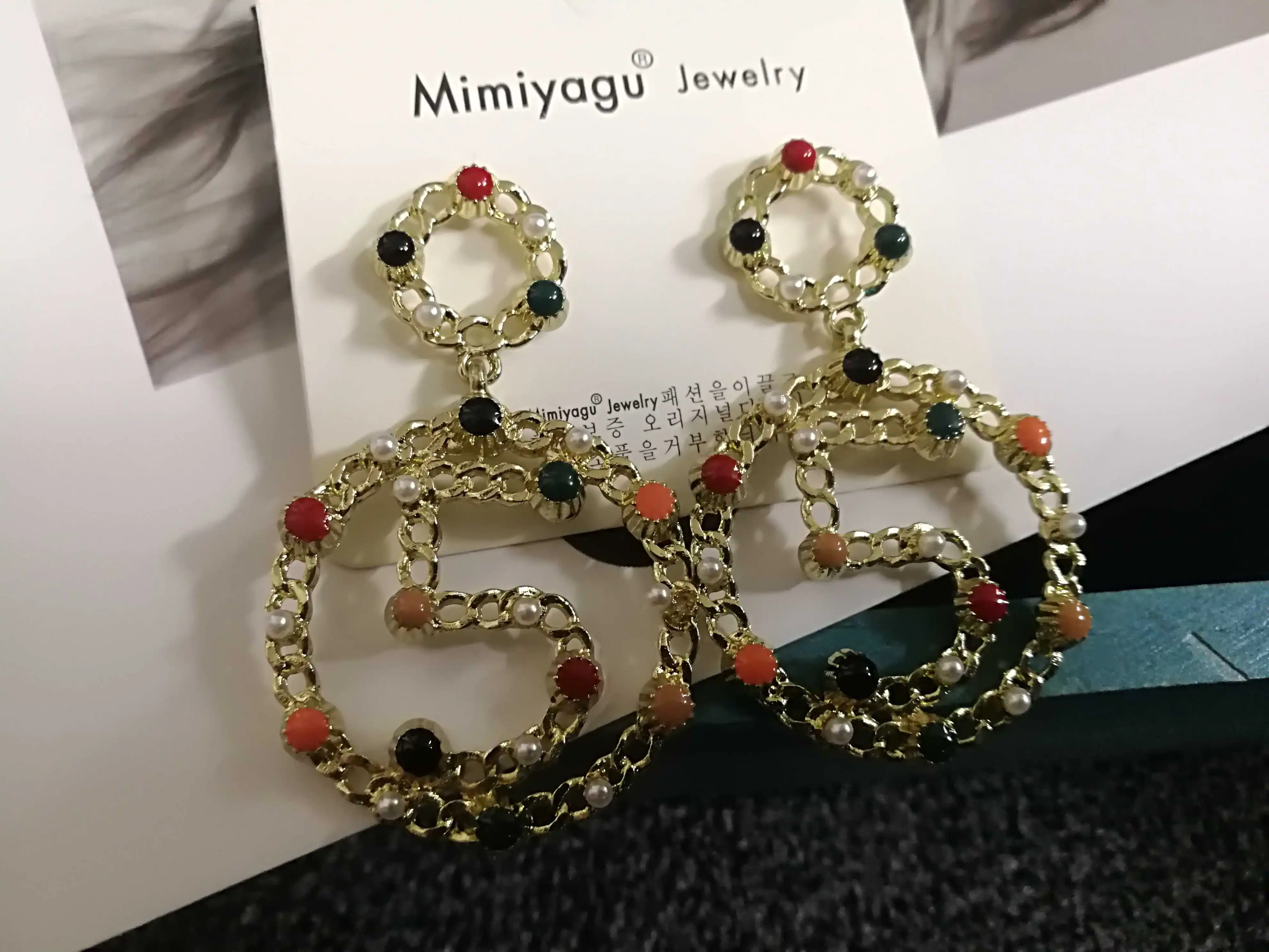 Korean Boho Colorful Crystal Letter 5 Dangle Earring For Women Party