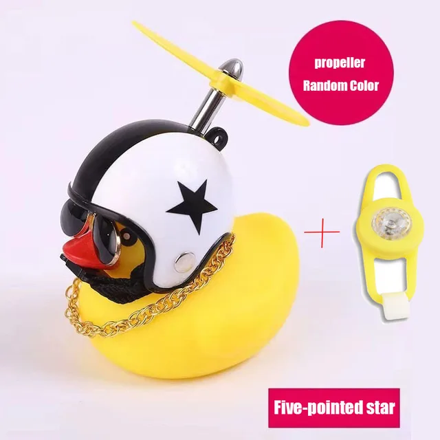 Small Yellow Bike Duck Bicycle bell Luminous Airscrew Helmet Duck Ducky Bicycle Wind Motor Riding Cycling Lights Horn Stars light