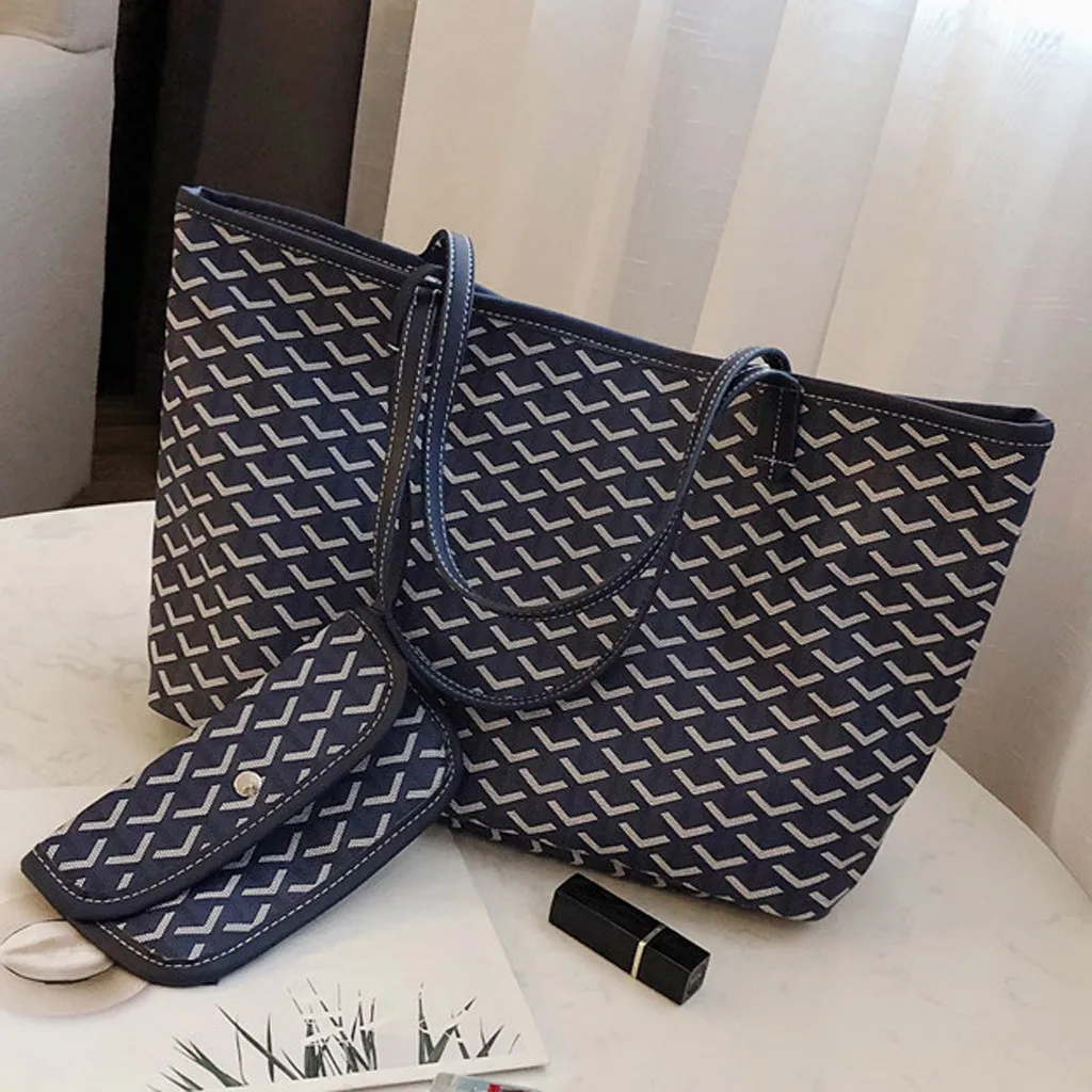

2PC High Capacity Fashion Women's Qutdoor Solid Color Retro Printed Shoulder Bag Handbag Bags for Women 2019#45