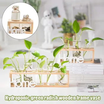 

Newe Glass Hydroponic Bottle Transparent Flower Vase Wooden Frame Support Tabletop Creative Home Garden Coffee Shop Room