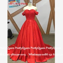 Красное сатиновое кружевное Пышное Платье для девочек с аппликацией из бисера, пышное ТРАПЕЦИЕВИДНОЕ милое платье с открытыми плечами 16