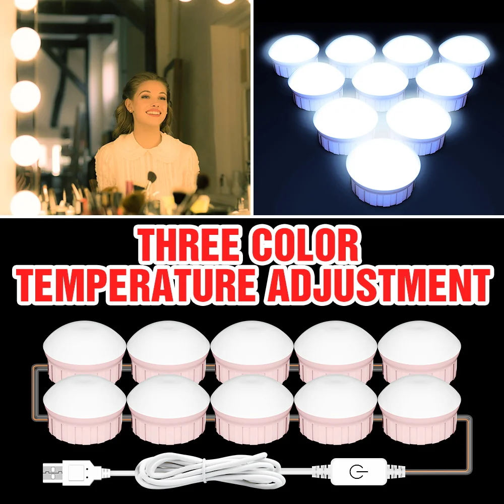 

3 Modes LED Makeup Lamp 2 6 10 14 Bulbs Kit Makeup Vanity Cabinet Light Hollywood Style USB Mirror Lights Dimmable Wall Lamps