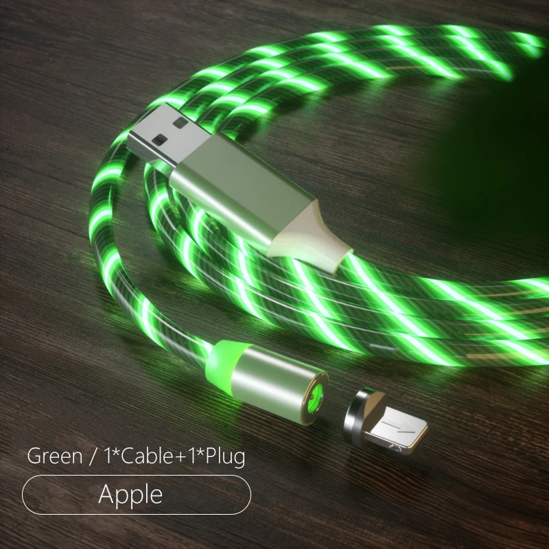 Световой поток для iPhone кабель Магнитный Micro USB кабель освещение Тип C провод для samsung huawei Зарядка светодиодный Micro usb type C - Тип штекера: LED-IOS-GREEN