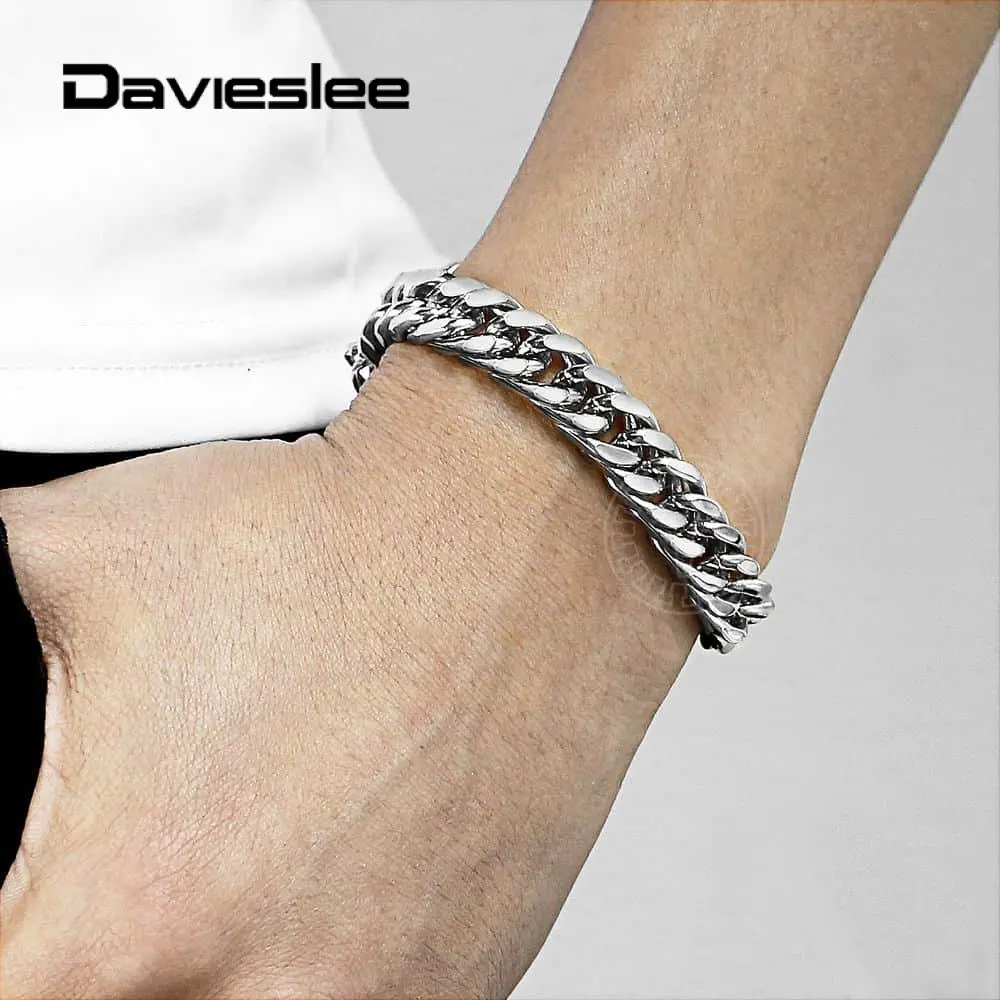 316L браслет из нержавеющей стали для мужчин 10 мм широкий серебряный тон срезанный двойной бордюр звено Rombo мужские s цепи ювелирные изделия подарок LHB512