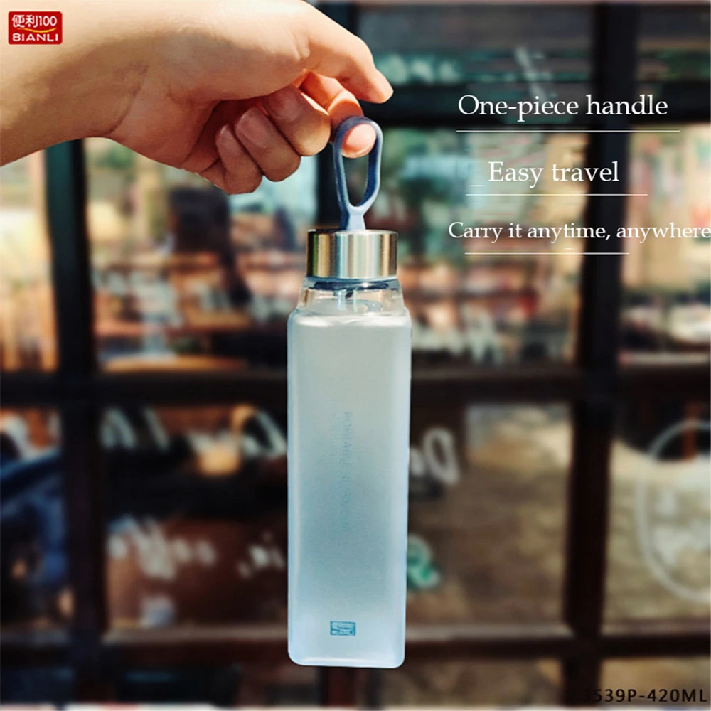 

Scrub portable square water bottle 420ML single layer high boron glass modern minimalist creative gift student drinking cup