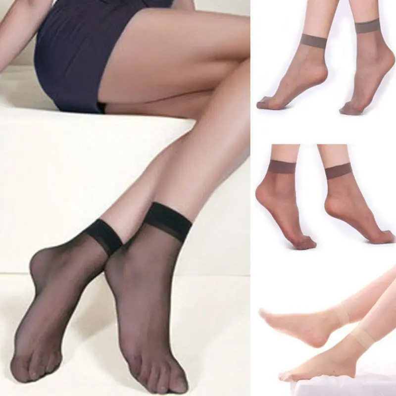 10 Pairs Fashion Women Socks Nylon Elastic Short Ankle Sheer Mesh Solid Color Silk Short Socks See Through Ladies Sock