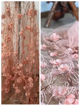 

Latest African Lace Fabric 2019 High Quality Lace Embroidery French Mesh 3 D Flowers Applique Nigerian Lace Fabrics Material