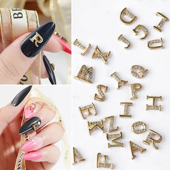 

3 Pcs/Lot Optional Women's Rhinestone Zircon Initial Letter Alphabet Nail Art Glamour Decoration Design Jewelry