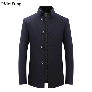 

PViviYong 2019 new arrival high quality wool trench coat men,men's fur Mandarin collar jackets men thicked parka 1876