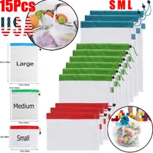12/15 шт. хозяйственная Сумка многоразовые производить мешки из сетчатой ткани, мешки из веревки овощи фрукты игрушка, хранилище, сумочка, 3 размера
